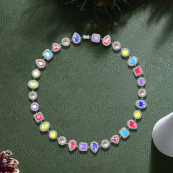 100ctw Multi-cut Multicolor Sapphire Halo Statement Necklace