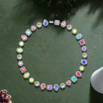 100ctw Multi-cut Multicolor Sapphire Halo Statement Necklace