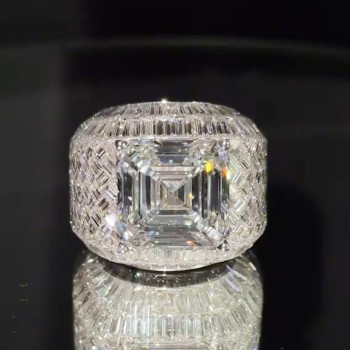 9.5ct Asscher Cut Invisible Set Baguette Shape Men's Ring