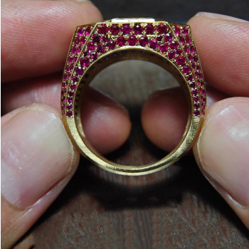 9ctw Emerald and Round Cut Multicolor Sapphire Bold Men's Ring