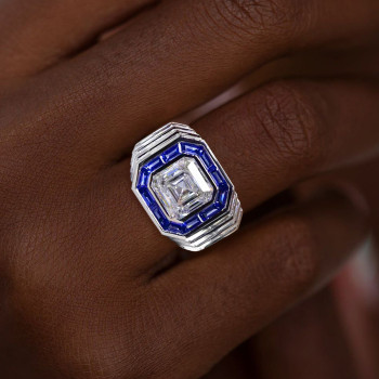 4ct Asscher Cut Baguette Halo Bold Cocktail Ring