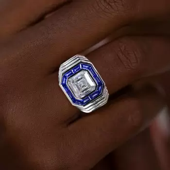 4ct Asscher Cut Baguette Halo Bold Cocktail Ring
