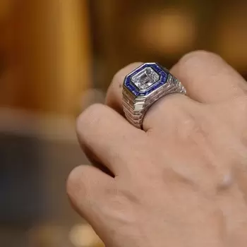 4ct Asscher Cut Baguette Halo Bold Cocktail Ring