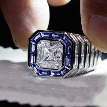 4ct Asscher Cut Baguette Halo Bold Cocktail Ring