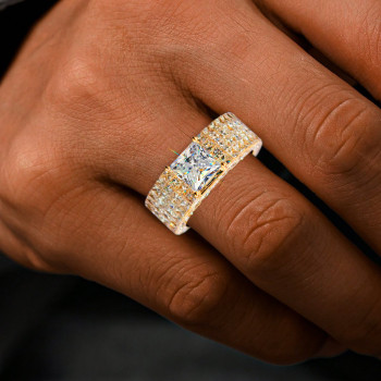 4ct Princess Cut White Sapphire Allover-set Men's Ring