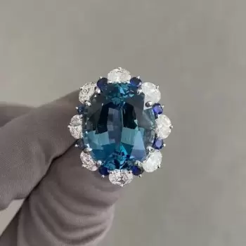 12ct Oval Cut Blue Sapphire Halo Cocktail Ring