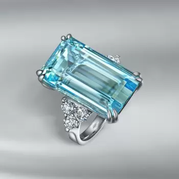 14ct Emerald Cut Light Aquamarine Cluster Cocktail Ring