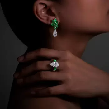 Pear Cut Emerald Ring & Earrings Jewelry Set for Women