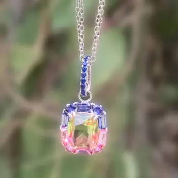 8ctw Cushion Cut Bicolor Tourmaline Pendant Necklace