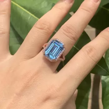 8.4ct Emerald Cut Aquamarine Halo Engagement Ring