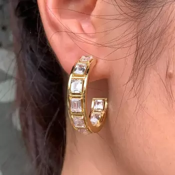 5ctw Emerald Cut White Sapphire Hoop Earrings