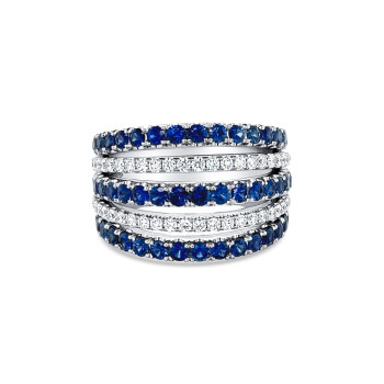 Round Cut Sapphire Wide Wedding Band in Sterling Silver