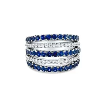 Round Cut Sapphire Wide Wedding Band in Sterling Silver