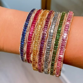 12ctw Emerald Cut Multicolor Sapphire Petal Bangle