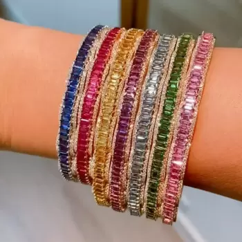 12ctw Emerald Cut Multicolor Sapphire Petal Bangle