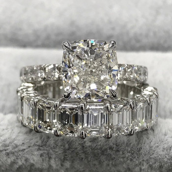 5ct Cushion Cut White Sapphire 2pcs Bridal Set