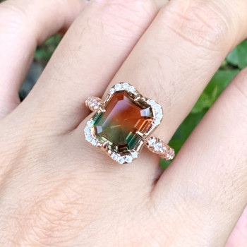 6ct Emerald Cut Bicolor Tourmaline Engagement Ring