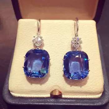 20ctw Cushion Cut Blue Sapphire Drop Earrings