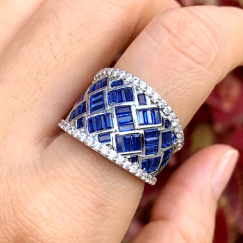 9ctw Emerald Cut Blue Sapphire Wedding Band
