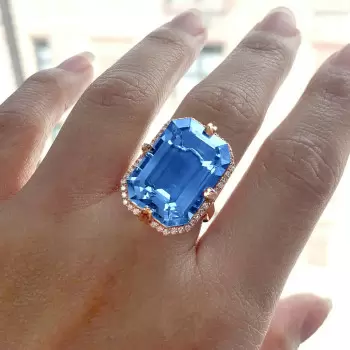 14ct Emerald Cut Amethyst Halo Cocktail Ring