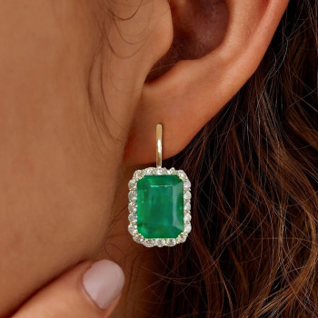 10ctw Halo Emerald Cut Green Sapphire Classic Drop Earrings