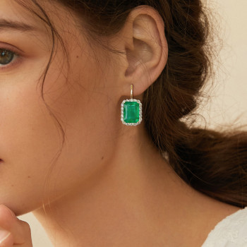 10ctw Halo Emerald Cut Green Sapphire Classic Drop Earrings
