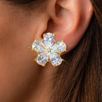 7.5ct Pear Cut White Sapphire Flower Stud Earrings in Gold