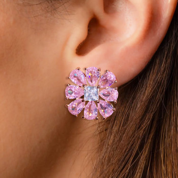 10ctw Pear Cut Pink Sapphire Flower Stud in Rose Gold