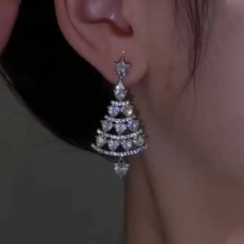 Heart Cut White Sapphire Christmas Tree Drop Earrings