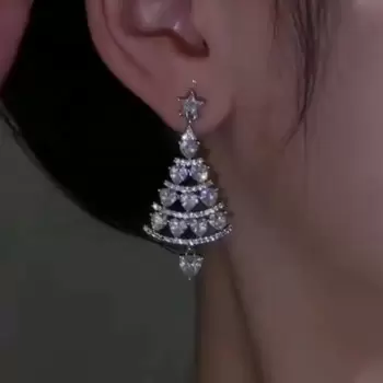 Heart Cut White Sapphire Christmas Tree Drop Earrings