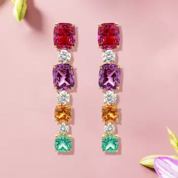 12ctw Cushion Cut Multicolor Sapphire Drop Earrings