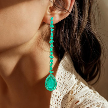 9ctw Halo Pear Cut Emerald Drop Earrings