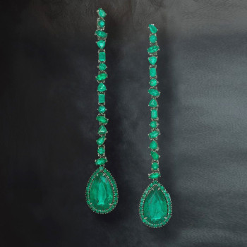 9ctw Halo Pear Cut Emerald Drop Earrings