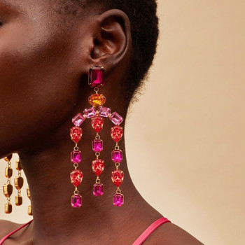 28ctw Pear Cut Orange Sapphire and Ruby Statement Chandelier Earrings