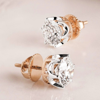 10ctw Round Cut Six-prong Two Tone Stud Earrings