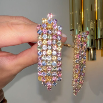 25ctw Round Cut Multicolor Sapphire Chandelier Earrings
