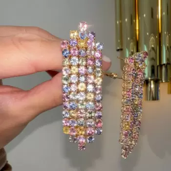 25ctw Round Cut Multicolor Sapphire Chandelier Earrings