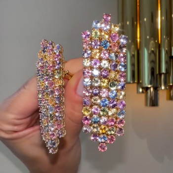 25ctw Round Cut Multicolor Sapphire Chandelier Earrings