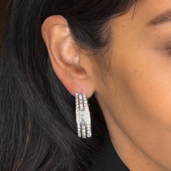 16ctw Baguette Cut White Sapphire Oval Hoop Earrings