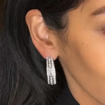 16ctw Baguette Cut White Sapphire Oval Hoop Earrings