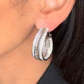 16ctw Baguette Cut White Sapphire Oval Hoop Earrings