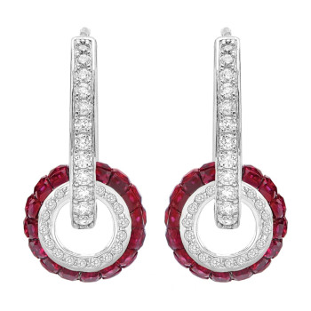 8ctw Invisible Set Blue Sapphire/Ruby Ball Drop Earrings