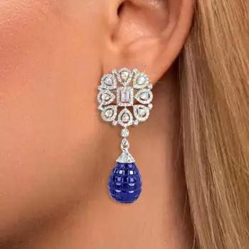 40ctw Invisible Set Blue Sapphire Vintage Drop Earrings
