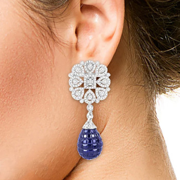 40ctw Invisible Set Blue Sapphire Vintage Drop Earrings