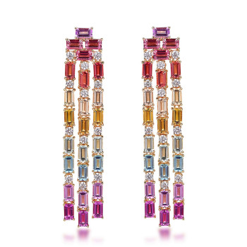 9ctw Baguette Cut Multicolor Sapphire Chandelier Earrings