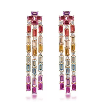9ctw Baguette Cut Multicolor Sapphire Chandelier Earrings