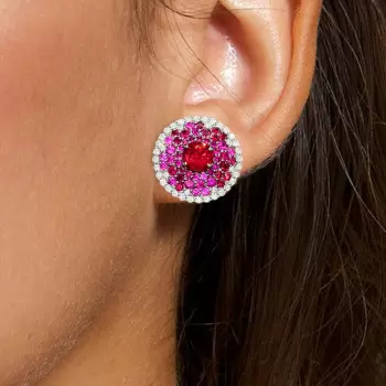 6ctw Pink Sapphire and Ruby Clustered Flower Stud Earrings