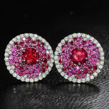 6ctw Pink Sapphire and Ruby Clustered Flower Stud Earrings