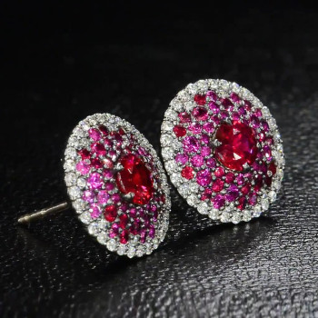 6ctw Pink Sapphire and Ruby Clustered Flower Stud Earrings