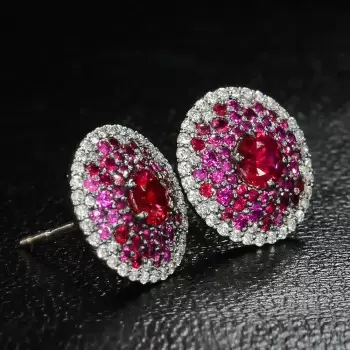 6ctw Pink Sapphire and Ruby Clustered Flower Stud Earrings